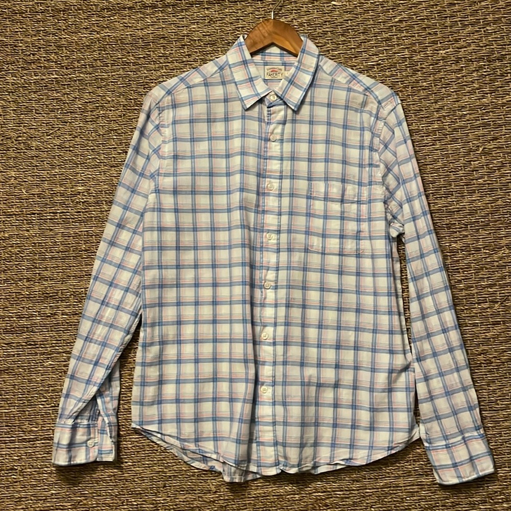 Faherty Men’s Button Down Plaid (white/blue/pink) Men’s Shirt - Large